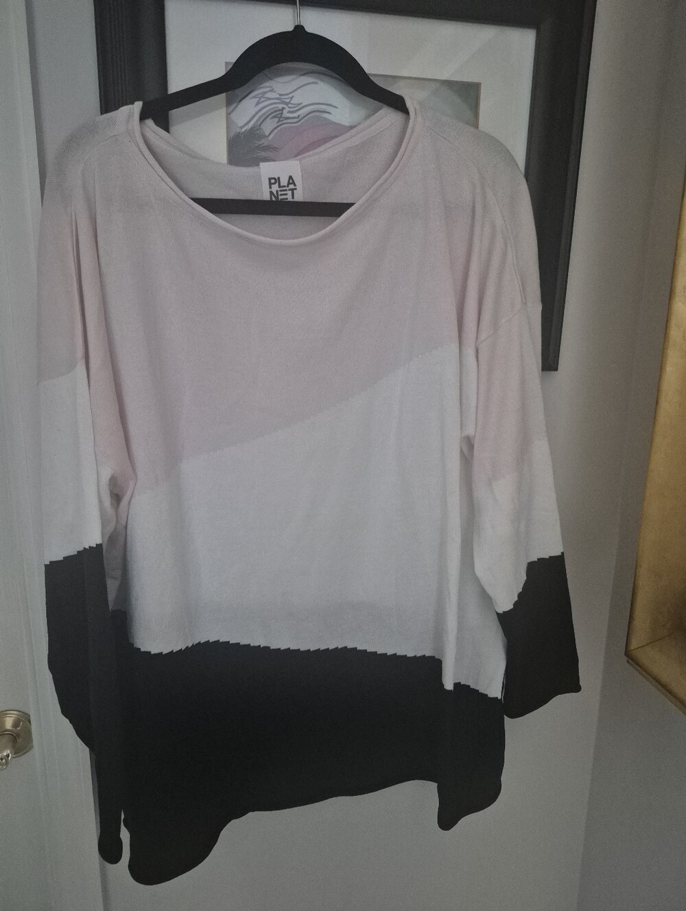 Planet by Lauren Colorblock Long Sleeve Top - Pink/White/Black OS